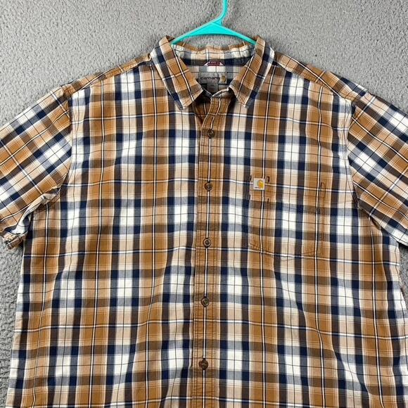 CARHARTT Button Up Short Sleeve Shirt Men's 2XL Orange Plaid Workwear - Picture 1 of 8